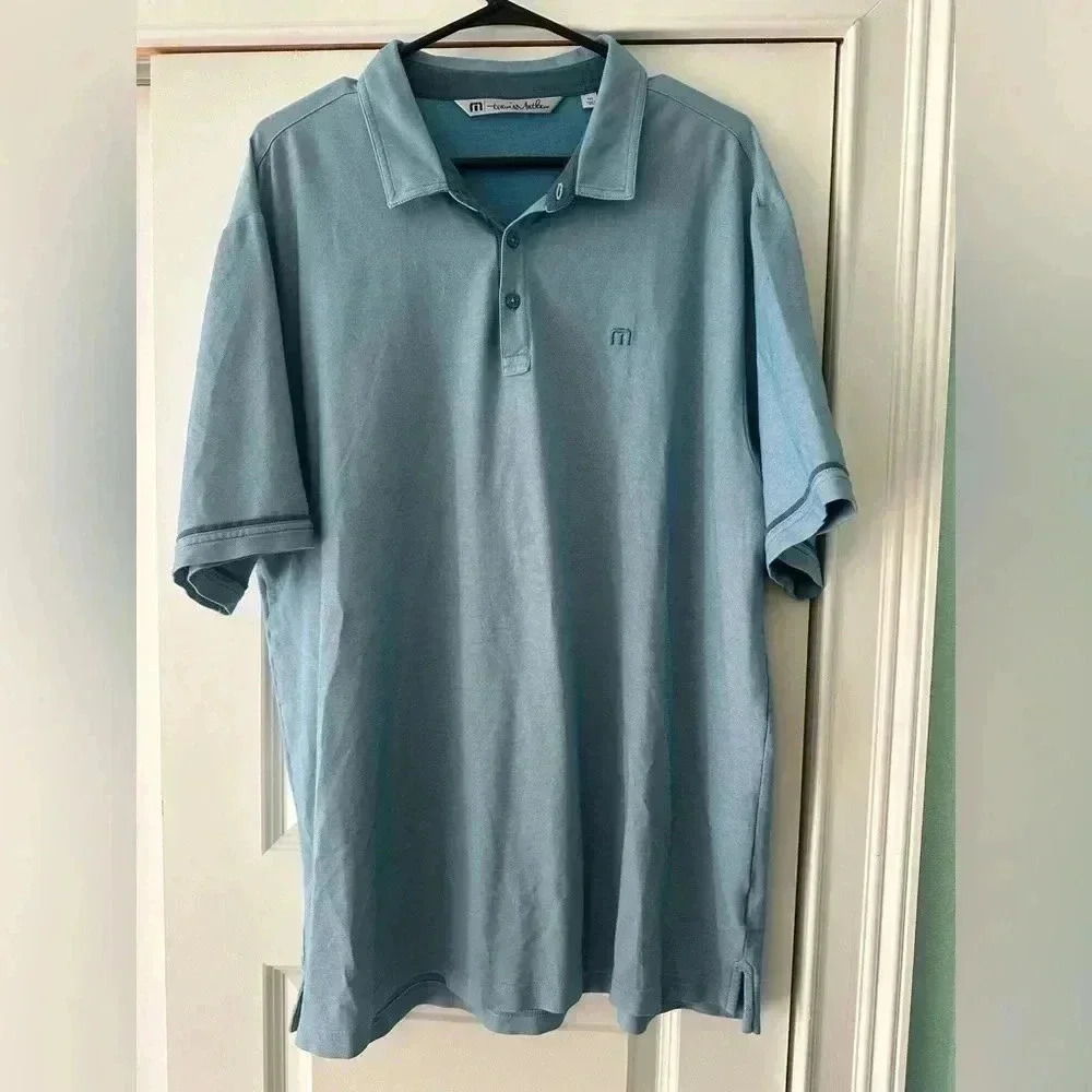 Travis Mathew Men's Polo Golf Shirt 2XL Blue Short Sleeve Pima Cotton EEUC!